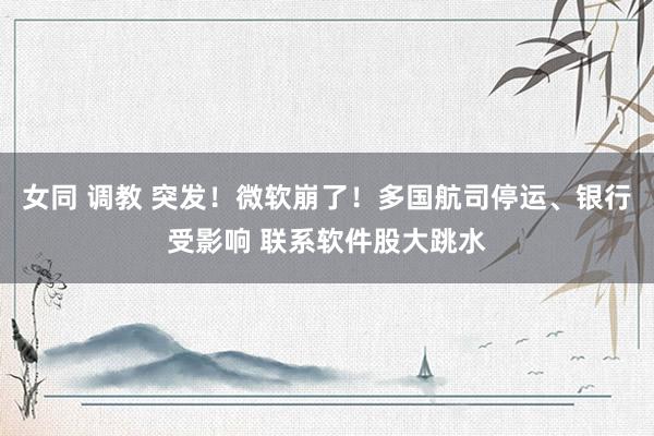 女同 调教 突发！微软崩了！多国航司停运、银行受影响 联系软件股大跳水