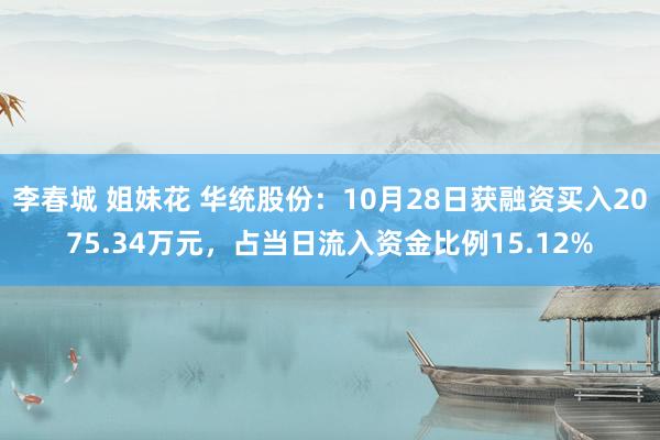 李春城 姐妹花 华统股份：10月28日获融资买入2075.34万元，占当日流入资金比例15.12%