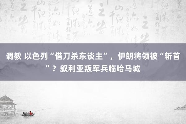 调教 以色列“借刀杀东谈主”，伊朗将领被“斩首”？叙利亚叛军兵临哈马城