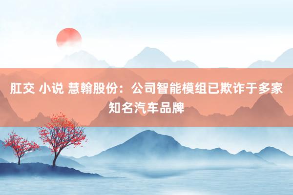 肛交 小说 慧翰股份：公司智能模组已欺诈于多家知名汽车品牌